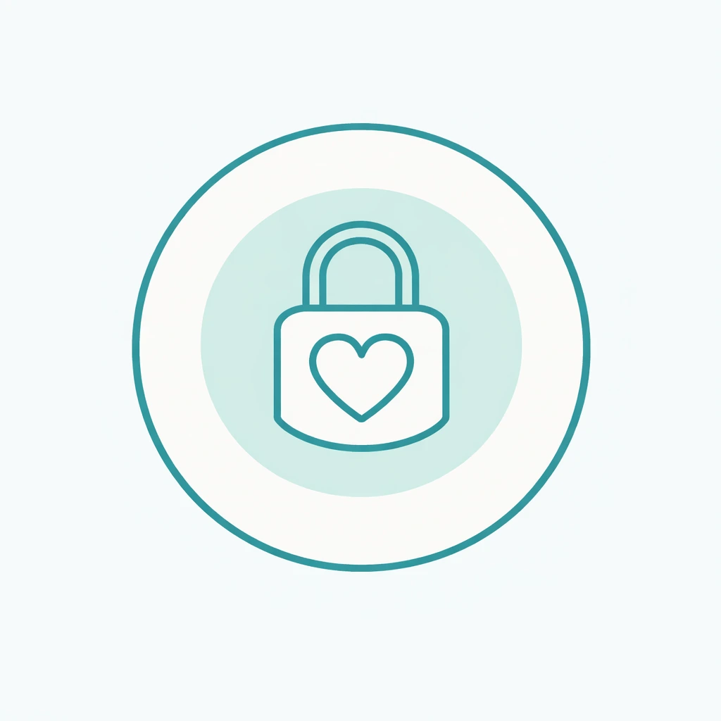 Minimalist teal padlock‐and‐heart logo symbolising emotional safety, privacy, secure therapeutic boundaries, and strict confidentiality in professional counselling across Australia.